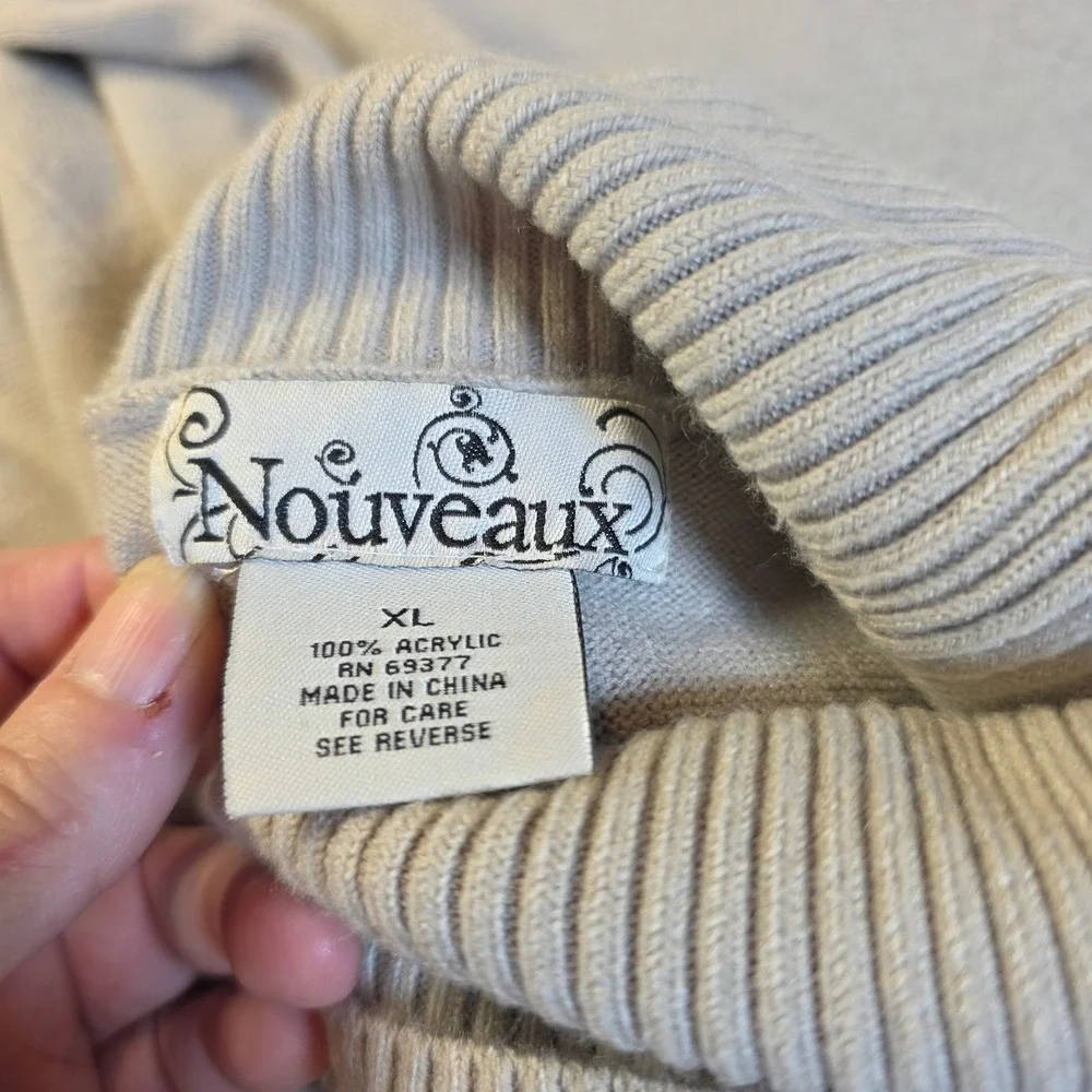 Nouveaux Men XL Beige Tan Ribbed Turtleneck Acrylic Knit Raglan Sweater Pullover